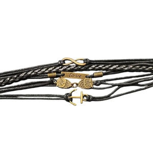Infinity Love Owl Anchor Faux Leather Multi-layered Bracelet